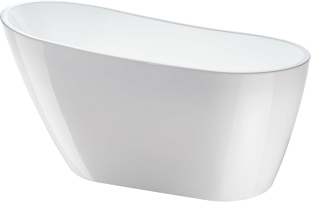 Vanity Art 55 x 28 Inches Freestanding Bathtub White Acrylic Bathtub Modern Stand Alone Soaker Tub with UPC Certified Slotted Overflow and Pop-up Drain for Single Person Bathing
