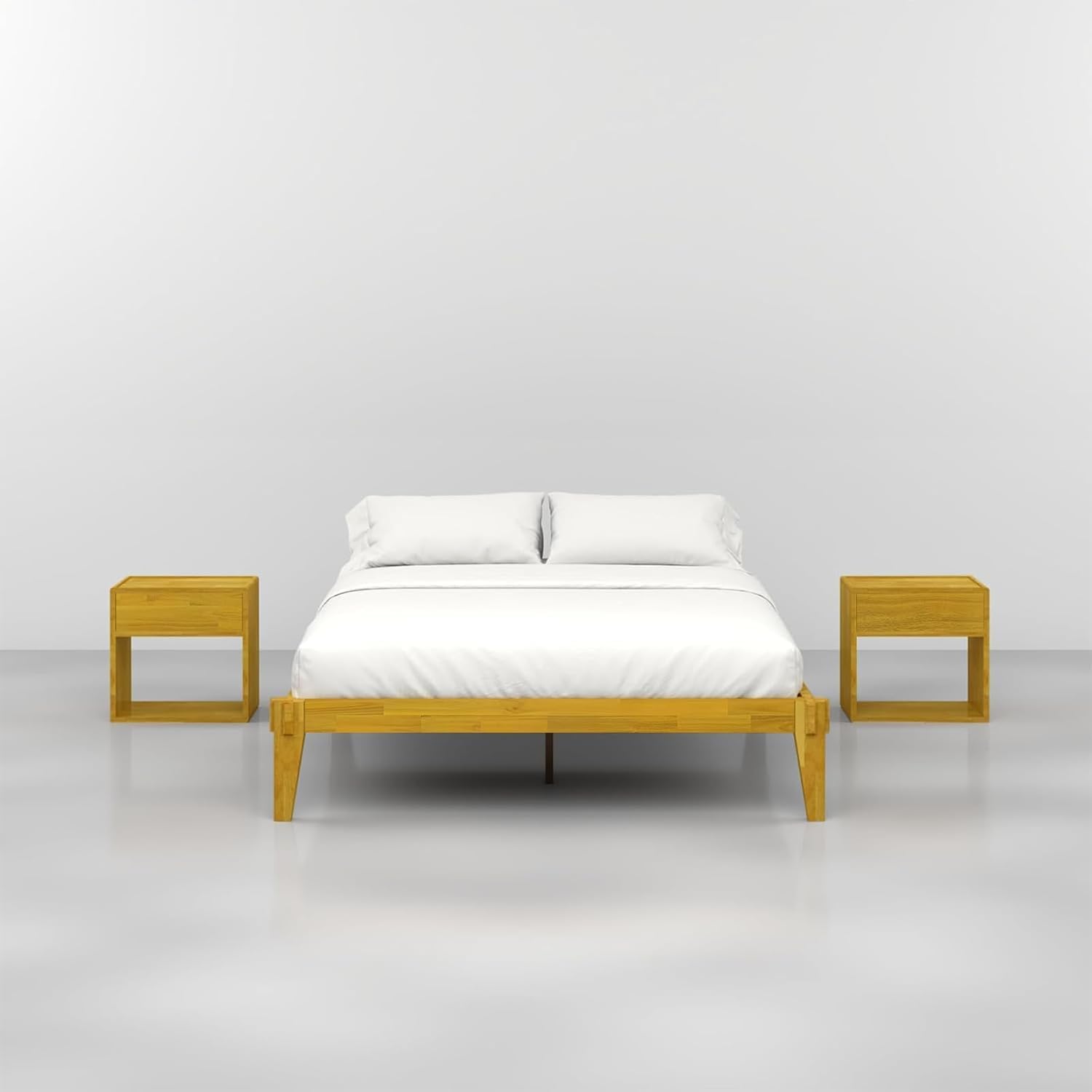 Bme Chalipa 14' Queen Bed Frame - Solid Wood Platform Bed - Japanese Joinery Bed Frame - Wood Slat Support - No Box Spring Needed - Easy Assembly - Minimalist & Modern Style, Golden Natural