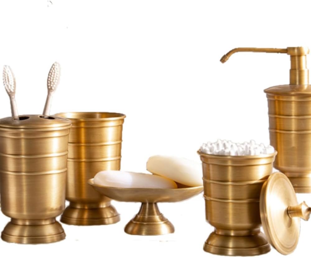 Bathroom Accessories Set Countertop 5 Pcs, Toothbrush Holder & Cup, Soap Dispenser,Soap Dish, Storage Can, Antique Bronze,5 Pieces Set