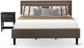 East West Furniture KD18K-1VL06 2 Piece King Size Bed Set - 1 Wooden Bed Frame Brown Linen Fabric Padded and Button Tufted Headboard with 1 Night Stands - Wire Brushed Black Finish Nightstand
