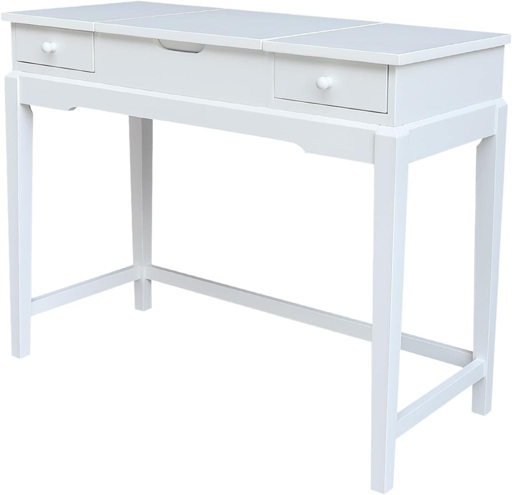 International Concepts Solid Wood Vanity Table with Bench in White