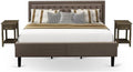 East West Furniture KD18K-2DE07 3 Piece Bed Set - 1 King Bed Frame Brown Linen Fabric Padded and Button Tufted Headboard with 2 Wooden Night Stand - Distressed Jacobean Finish Nightstand