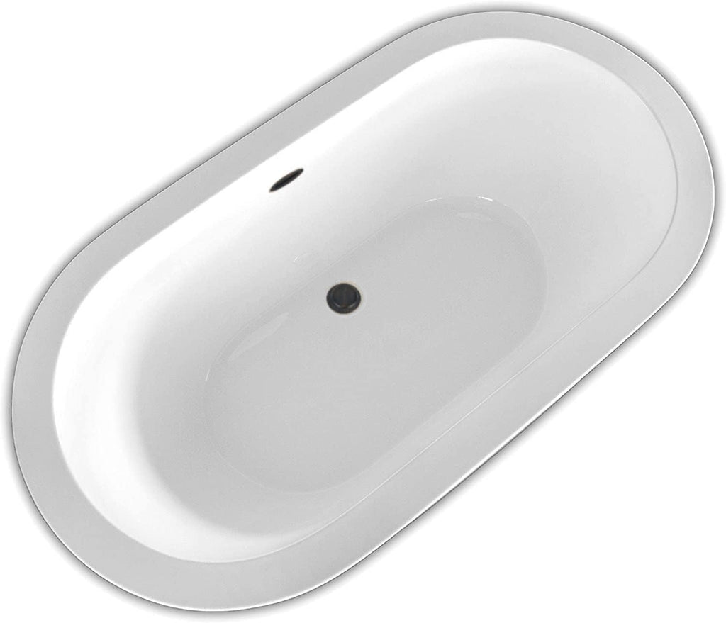 Carver Tubs - Vitality 59' - Modern White Freestanding Soaking Bathtub, With Oil Rubbed Bronze Center Drain - Classic Oval Acrylic Fiberglass Bath Tub - Deep Relaxing Soak - 59' L x 31.5' W x 23' H