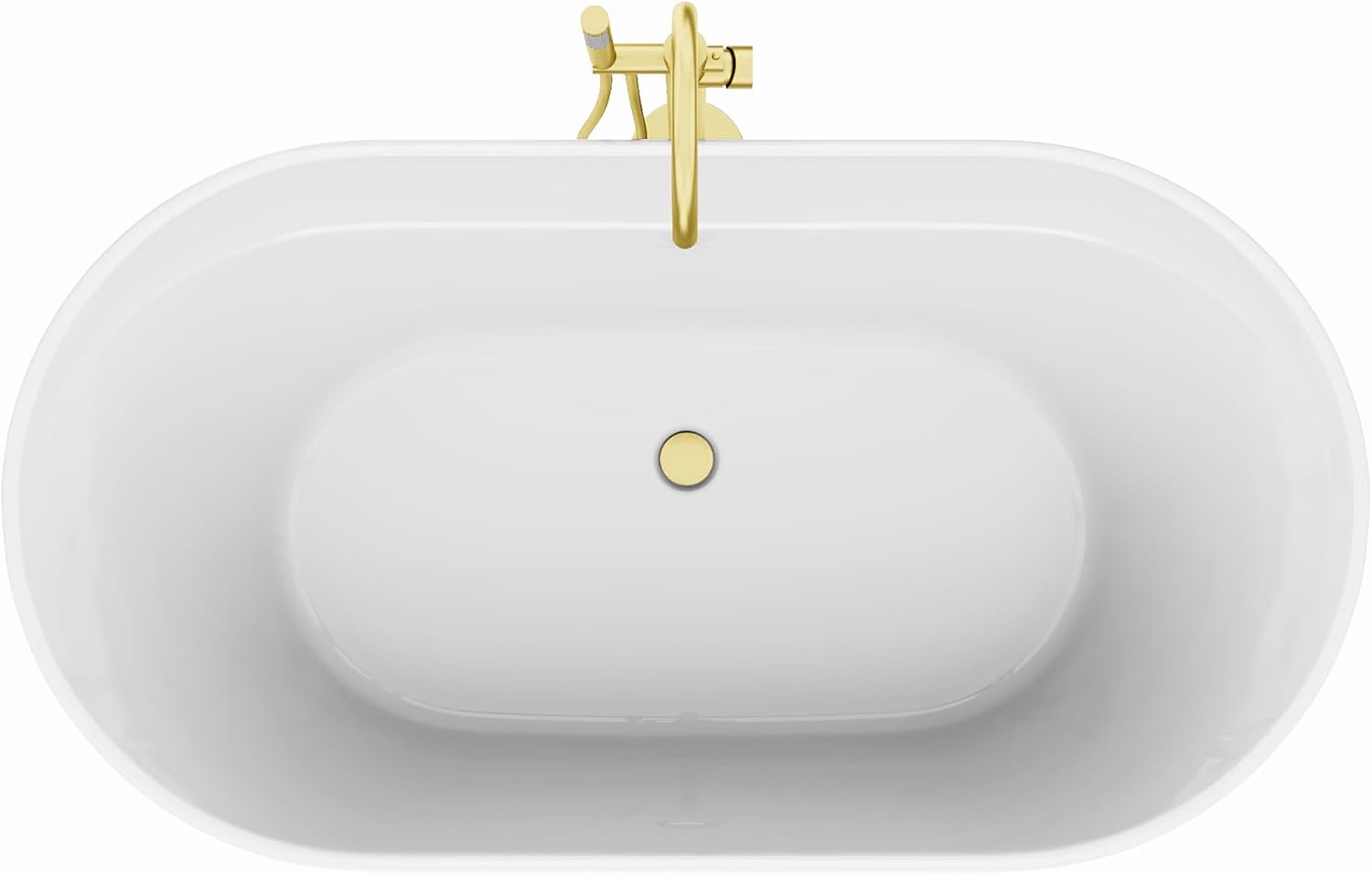 DreamLine Encore 65 3/4 inch L x 34 1/4 inch W x 23 1/8 inch H Freestanding Acrylic Bathtub with Brushed Brass Drain