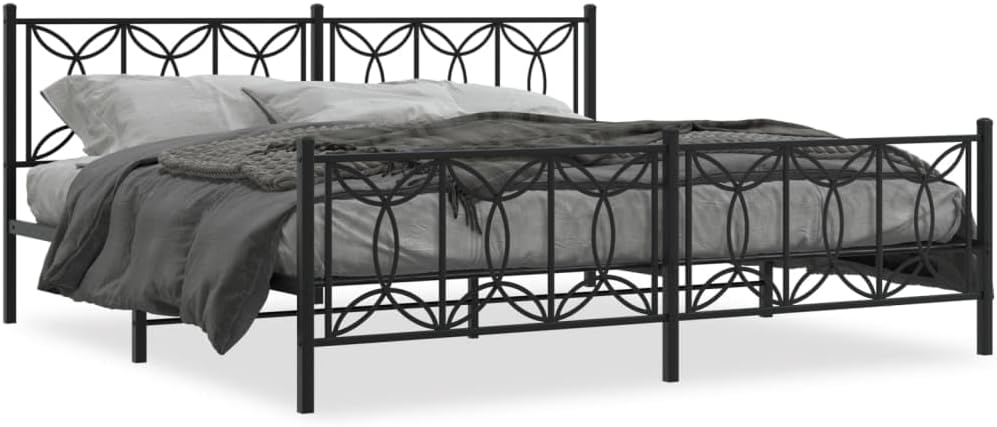 Metal Bed Frame with Footboard Black 76'x79.9' King Steel Platform Bed Frame Heavy Duty Bedframe with Storage Space Underneath for Bedroom Furniture