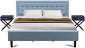 East West Furniture FN11K-2HA15 3-Piece Platform Bedroom Set with 1 Modern Bed and 2 Night Stands for Bedrooms - Reliable and Durable Construction - Denim Blue Linen Fabric