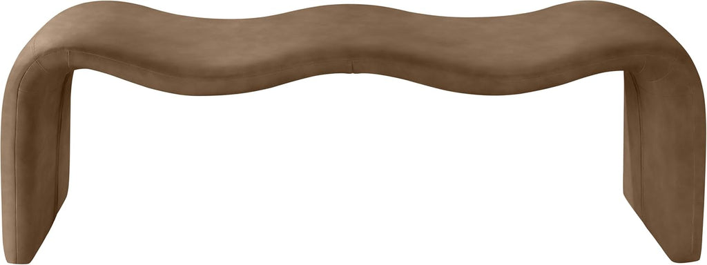 Meridian Furniture 22096Brown Willow Collection Modern | Contemporary Bench with Soft Brown Vegan Leather, Iron Metal Inner Frame, 56.5' W x 18' D x 19' H, Brown
