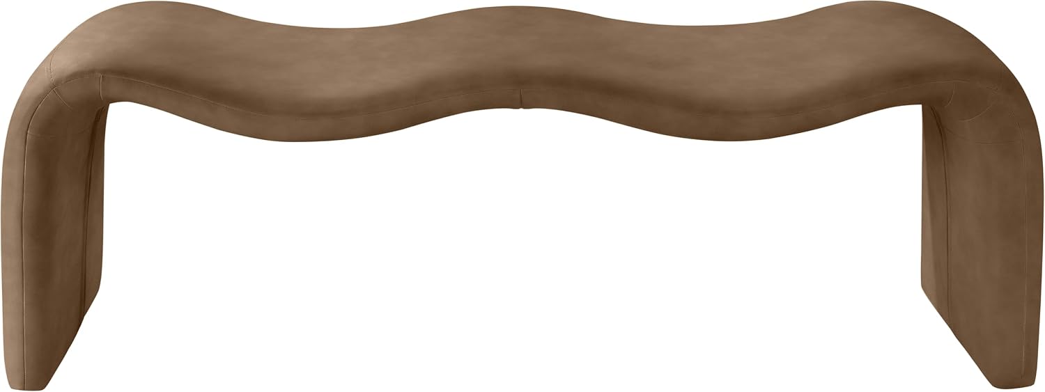 Meridian Furniture 22096Brown Willow Collection Modern | Contemporary Bench with Soft Brown Vegan Leather, Iron Metal Inner Frame, 56.5' W x 18' D x 19' H, Brown