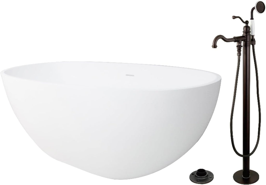 Kingston Brass KRTRS6531135AL 65' Solid Surface Oval Double Ended Freestanding Tub with Faucet Combo and Drain, Oil Rubbed Bronze