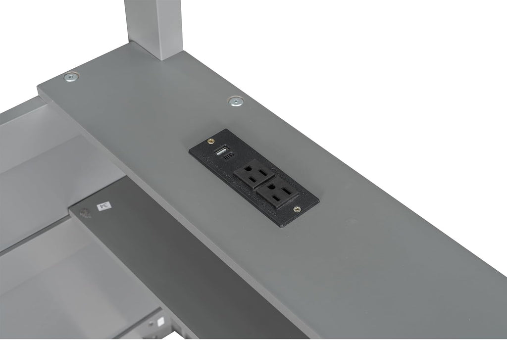 RUNNA Queen Size Wooden Bunk Bed with Built-in Shelves,Storage Box,LED Light and USB Charging Station,No Box Spring Needed (Grey/USB1)