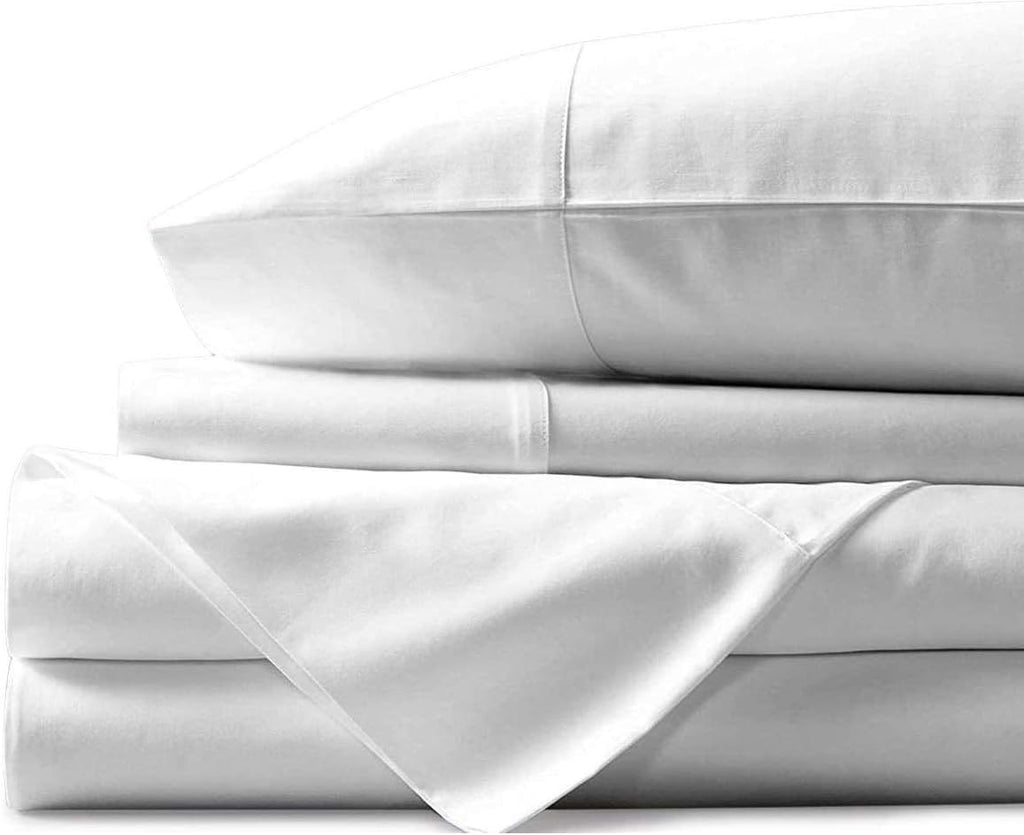 4 Piece Solid Bed Sheet Set- 1000TC Egyptian Cotton - Luxury Bedding Set Fits Up to 18 Inches Deep Pocket - 4 Piece Sheet Set (Queen Size, White)