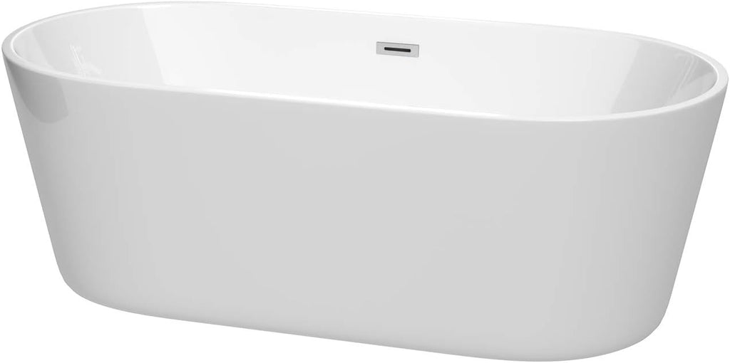 Carissa 67 inch Freestanding Bathtub in White with Polished Chrome Drain and Overflow Trim