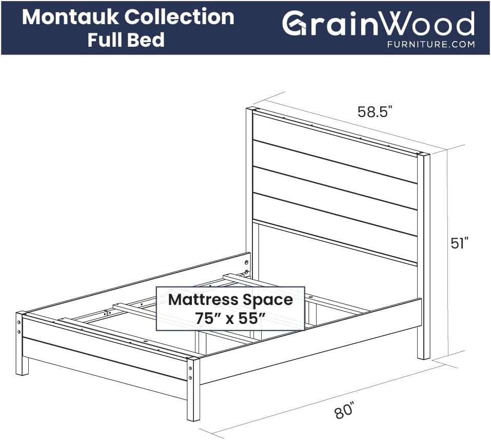 Grain Wood Furniture Montauk Solid Wood Bed, Full Size, Driftwood
