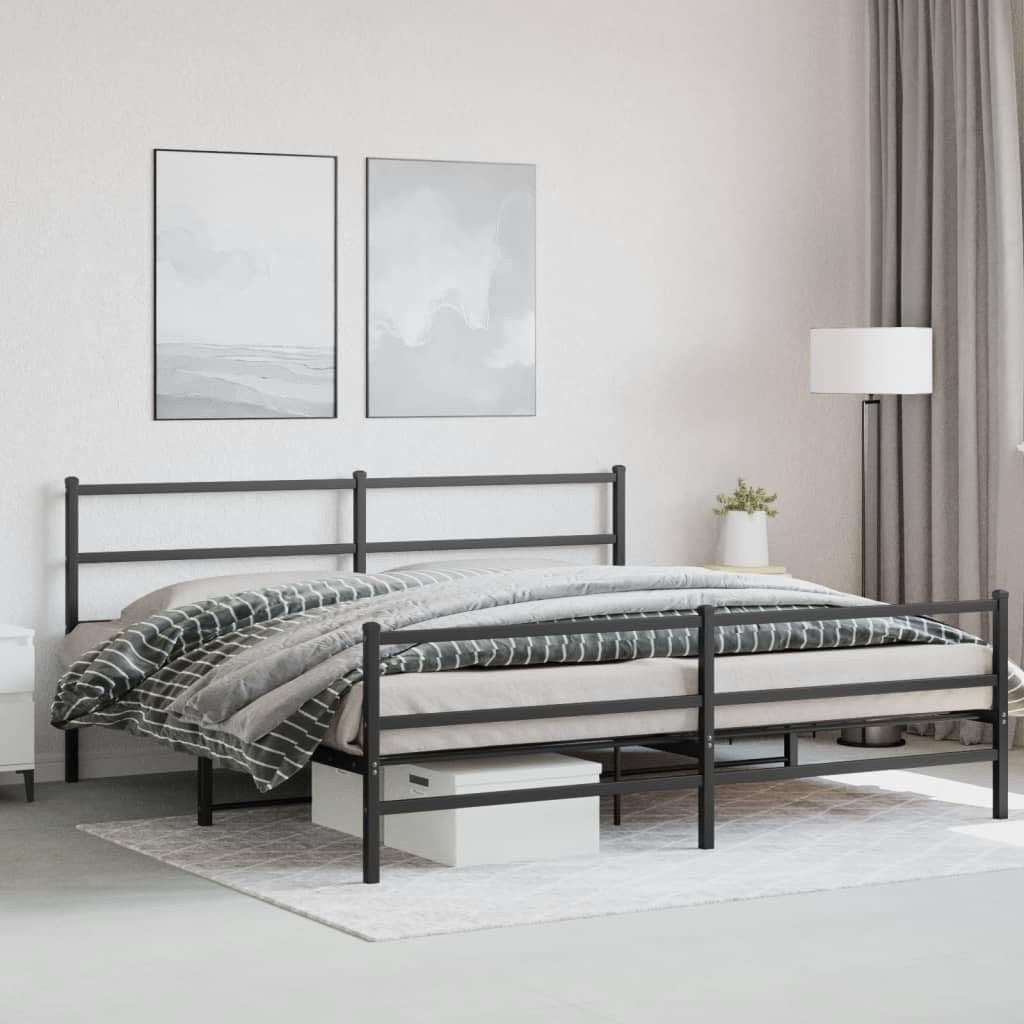 Metal Bed Frame King Size Black Steel Platform Bedframe with Footboard and Underbed Storage Space Sturdy Heavy Duty Bed Base for Bedroom Guest Room Home Furniture