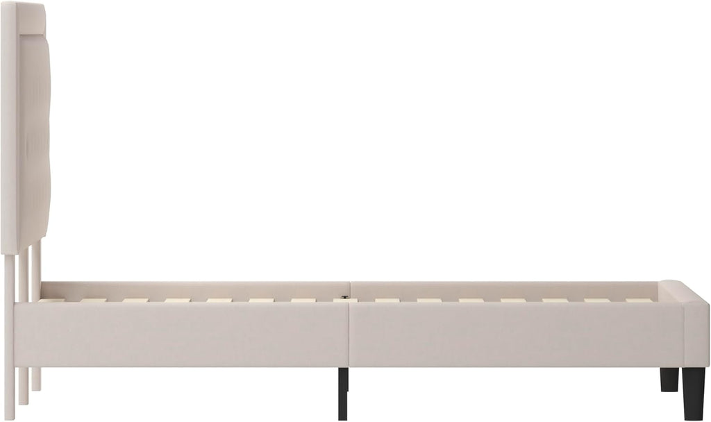 Flash Furniture Roxbury King Size Tufted Upholstered Platform Bed in Beige Fabric