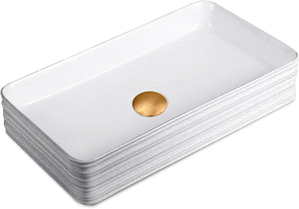 Strictly Sinks 19 Inch Bathroom Vessel Sink – Rectangular White Porcelain Ceramic Countertop Bathroom Sink – Easy to Install Above Counter Luxurious Vessel Sink for Bathroom (19-3/4″ W x 16″ L x 6″ H)
