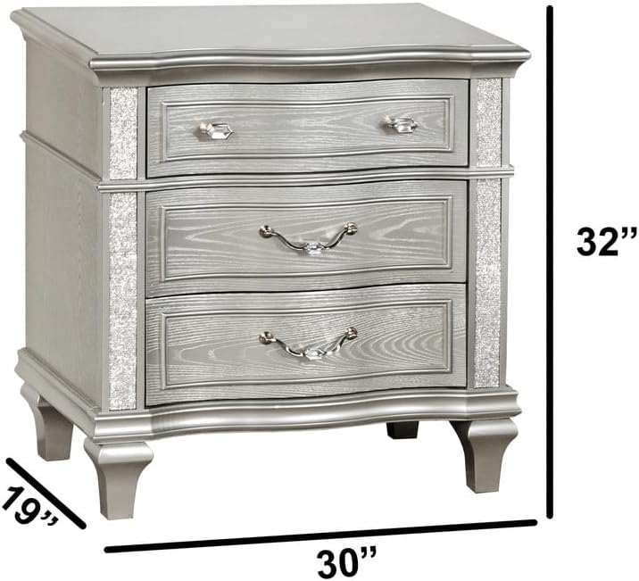 Best Quality Furniture Silver Embossed Wood Bedroom Set with King Panel Bed