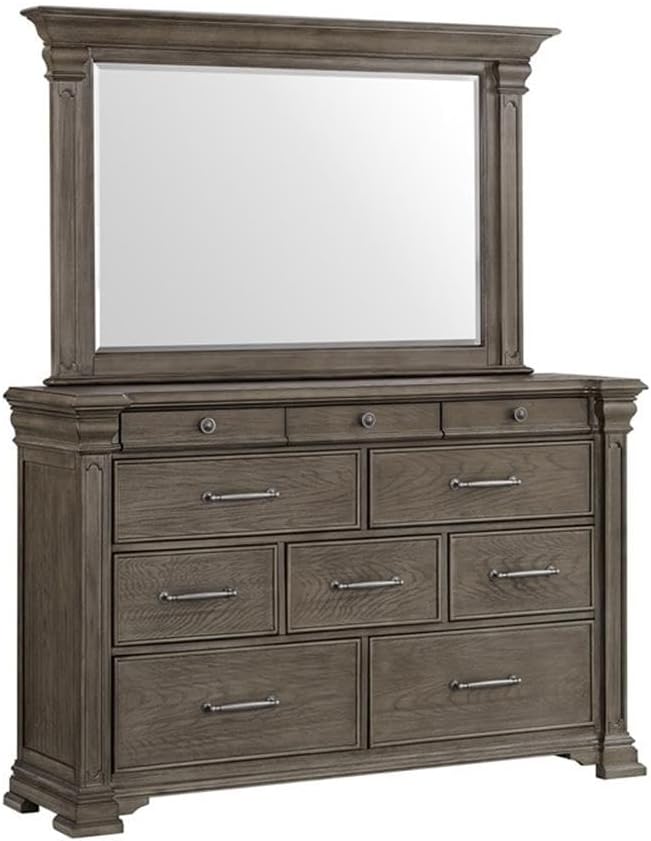 Pemberly Row Transitional Wood King Bedroom Set, Gray Finish, 5-Piece Collection with Mood Lighting Headboard, USB Ports, Hidden Nightstand Storage, Felt-Lined Top Drawers, Cedar Veneer Bottom Drawers