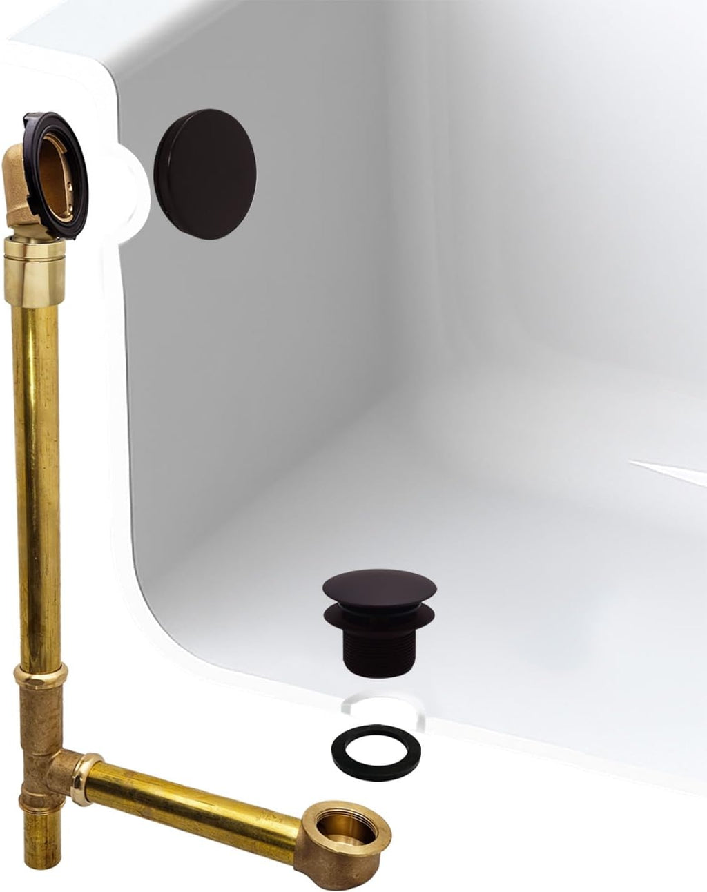 Westbrass A326HBJ-12 25' Brass Bath Waste & Overflow Assembly with European Tip-Toe Drain Plug and Illusionary Faceplate, Oil Rubbed Bronze