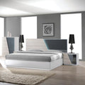 4-Piece Lacquer Wood Modern Bedroom Set, Queen Size Platform Bed with 2 Nightstand and TallBoy, LED Lighting, Zebra Gray