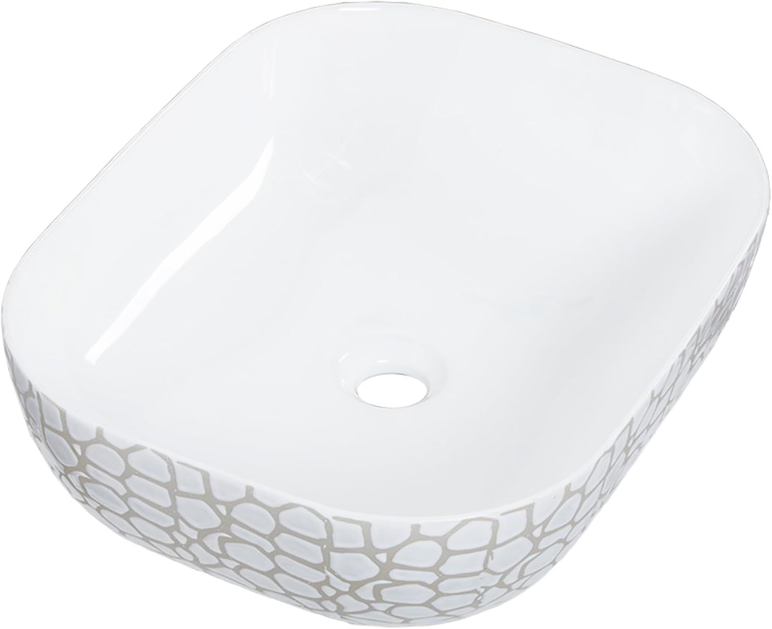 Strictly Sinks 19 Inch Round-Rectangular Gloss White Vessel Sink - Ceramic Countertop Bathroom Sink – Easy to Install Above Counter Luxurious Bathroom Vessel Sink (19-3/4″ W x 16″ L x 6″ H)