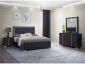 Pemberly Row 4-Piece Full Bedroom Set, Wood and Metal, Black and Gold Finish, LED Lighting Headboard, Dresser with Mirror, Nightstand, Contemporary Design, Storage Furniture for Modern Bedrooms