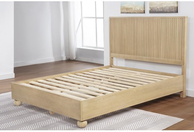 5 Piece Modern Wooden Eastern King Size Bedroom Furniture Set, Fluted Panels Design, Rounded Legs, Light Oak Wood Bedroom Set