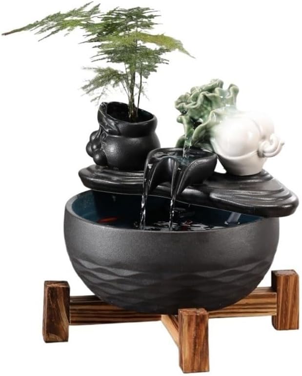 Indoor Waterfall Fountain Living Room Coffee Table Desktop Decorative Fountain Water Features Desktop Running Water Ornaments Ceramic Fish Tank Tabletop Fountains Decor
