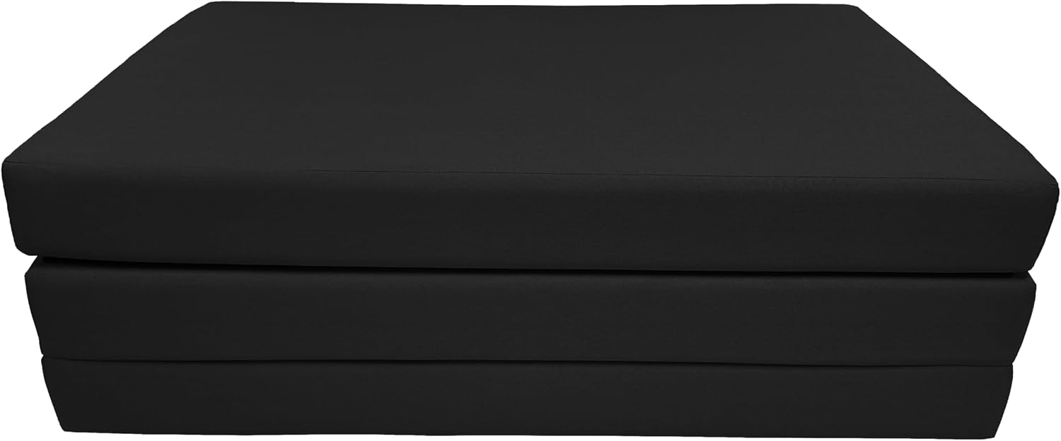D&D Futon Furniture Portable Trifold Mattress, Foldable Foam Mattresses Small Space Saving Guest, Floor Fold Out Bed Ottoman, 4 inch Folding Cushion Pad Camping RV (Twin Size 4x39x75, Black)