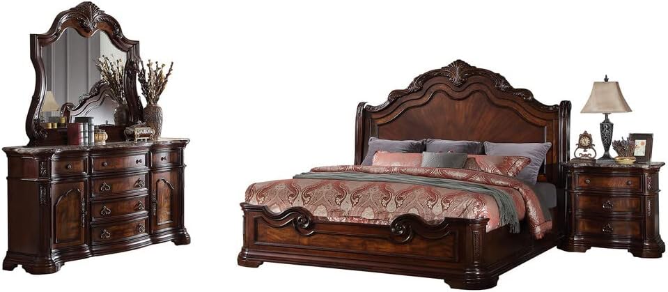 Best Master Barney's Traditional 5-Piece Cali King Set in Walnut w/Marble Top