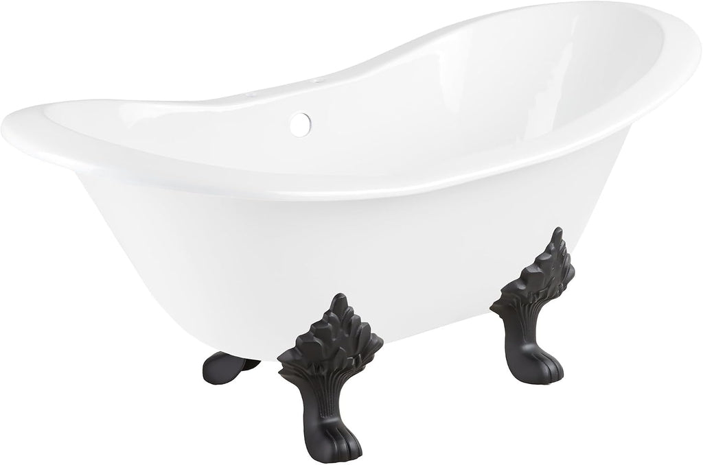 Signature Hardware 915546-61-RH-ND Arabella 61' Cast Iron Soaking Clawfoot Tub with Pre-Drilled Overflow Hole and 7' Rim Holes - Less Drain - White/Black Feet