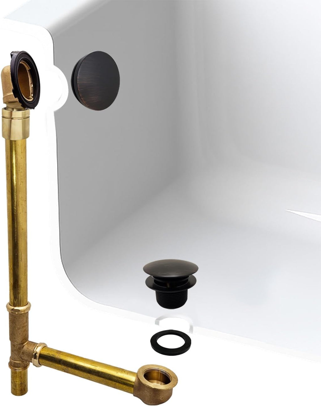 Westbrass A326HBJ-12A 25' Brass Bath Waste & Overflow Assembly with European Tip-Toe Drain Plug and Illusionary Faceplate, Antique Bronze