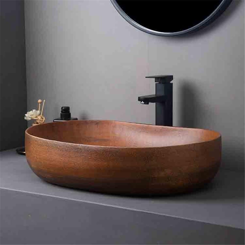 Bathroom Sinks Vintage Countertop Basin Oval Washbasin Household Bathroom with Accessories Console Sinks(