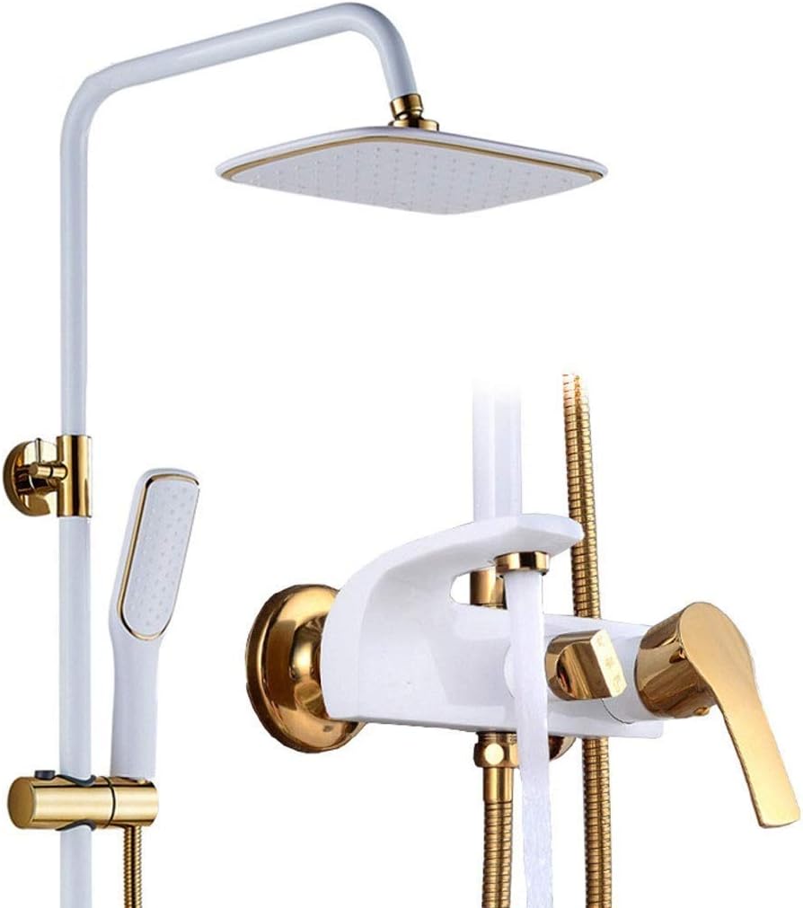 Shower Faucet Set Bathroom White Rainfall Shower Faucet Hot and Cold Water Gold Shower Mixer