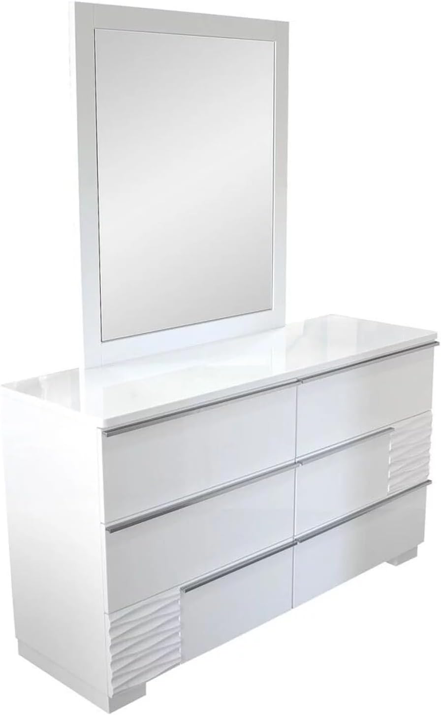 Luxurious 5-Piece Eastern King Size Modern Bedroom Set, White Lacquer Wood Gloss Finish Bedroom Set, White