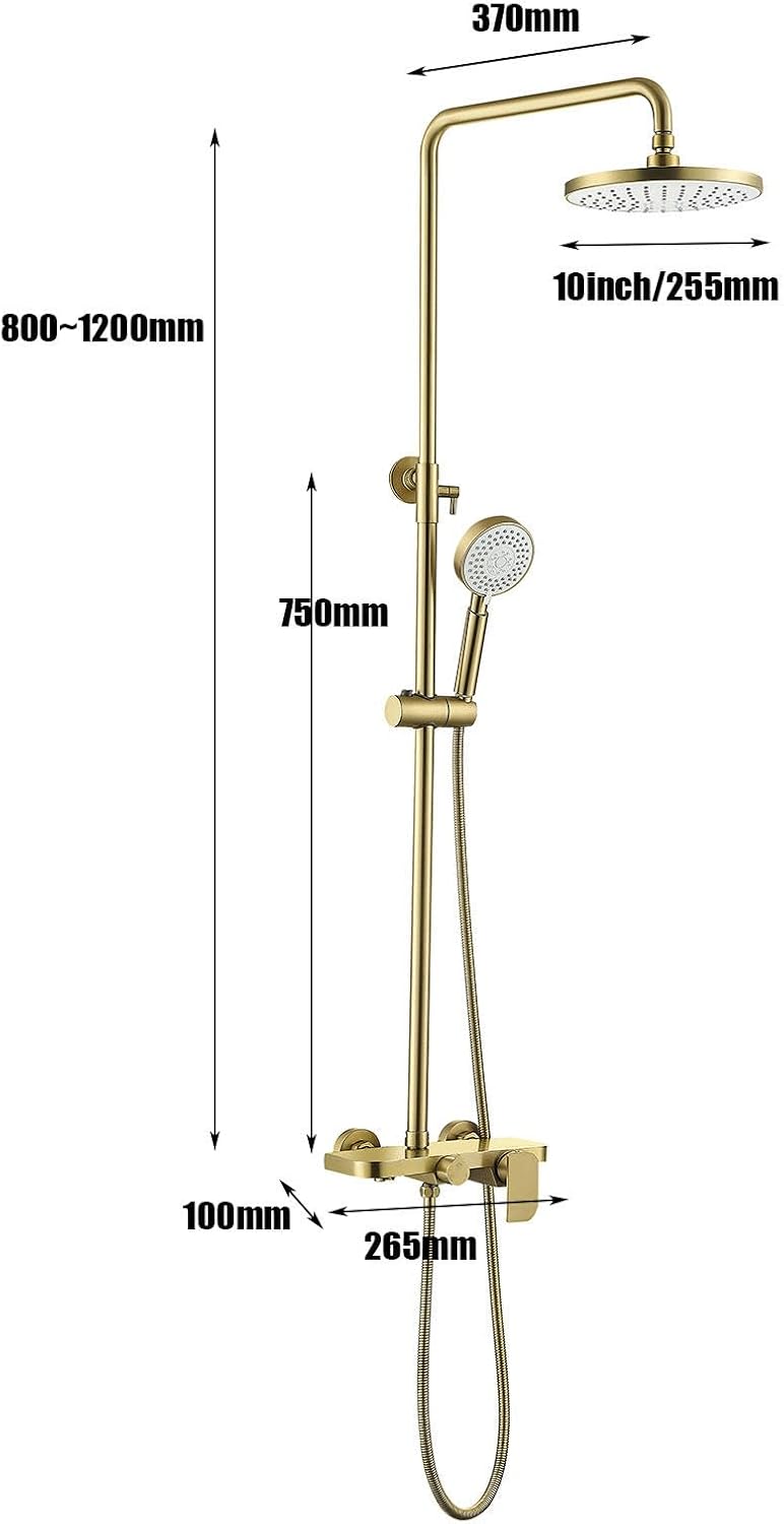 Shower System, 10inch/25cm Round Rain Shower Set, Modern and Simple Shower Faucet Sets Complete, 3 Modes Handheld, Bath Faucet, SUS304 Stainless Steel Valve, Height Adjustable, Durable