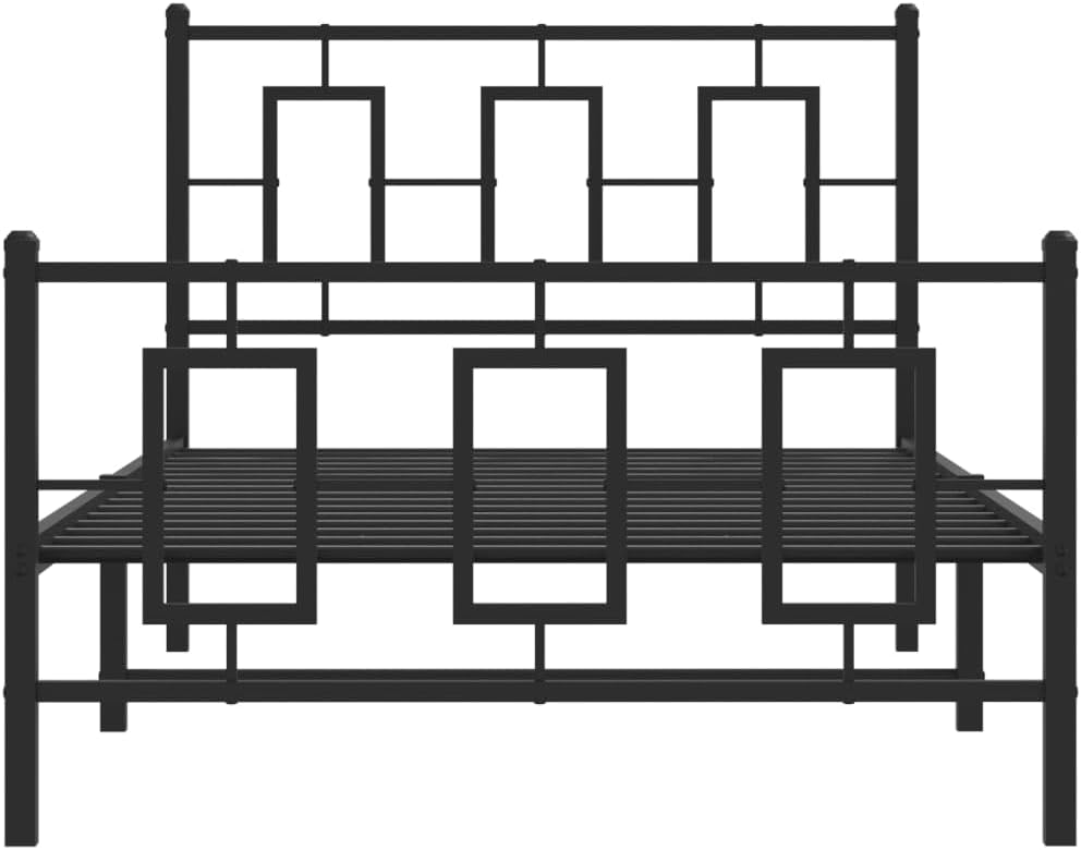 Metal Bed Frame with Footboard Black 39.4'x78.7' Steel Platform Bed Frame Sturdy Underbed Storage Space Headboard Support No Mattress Needed for Bedroom