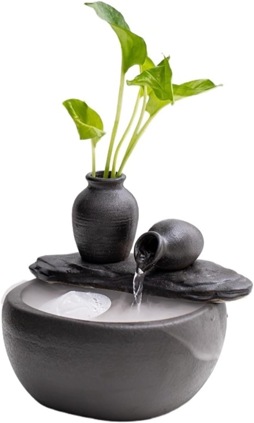 Ceramics Tabletop Water Fountain with Crystal Ball for Indoor Use, Tabletop Fountain Relaxing Ambient Sound Flowing Ornaments Fish Tank Fountain(White,with Atomizer-D)