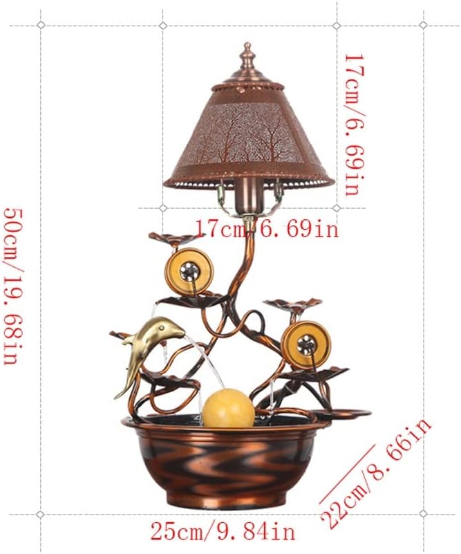 Retro Tabletop Fountain with Fish Tank - Bonsai Copper Table Lamp, Home Decor, Flowing Water Feature