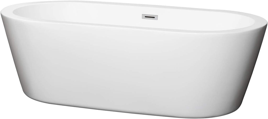 Mermaid 71 inch Freestanding Bathtub in White with Polished Chrome Drain and Overflow Trim