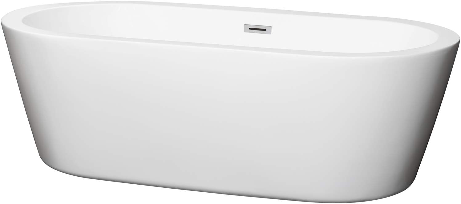 Mermaid 71 inch Freestanding Bathtub in White with Polished Chrome Drain and Overflow Trim