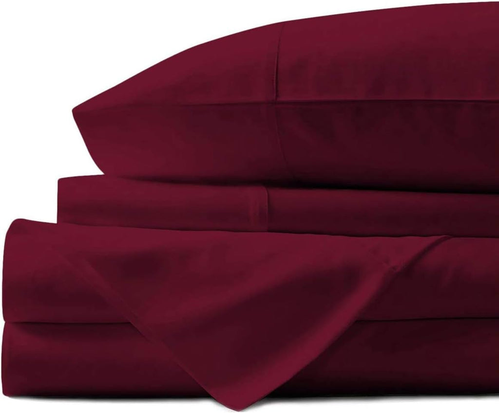 4 Piece Sheet Set- Egyptian Cotton 600 Thread Count - Luxury Bedding Set Fits Up to 15 Inches Deep Pocket - 4 Piece Sheet Set (Cal-King Size, Burgundy)