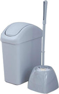 Long Handle Toilet Brush and Trash Can with Lid Set Toilet Brush and Trash Can Ideal for Bathroom Storage and Cleaning Toilet Brush and Holder (Color : Blue A) (Gray a)