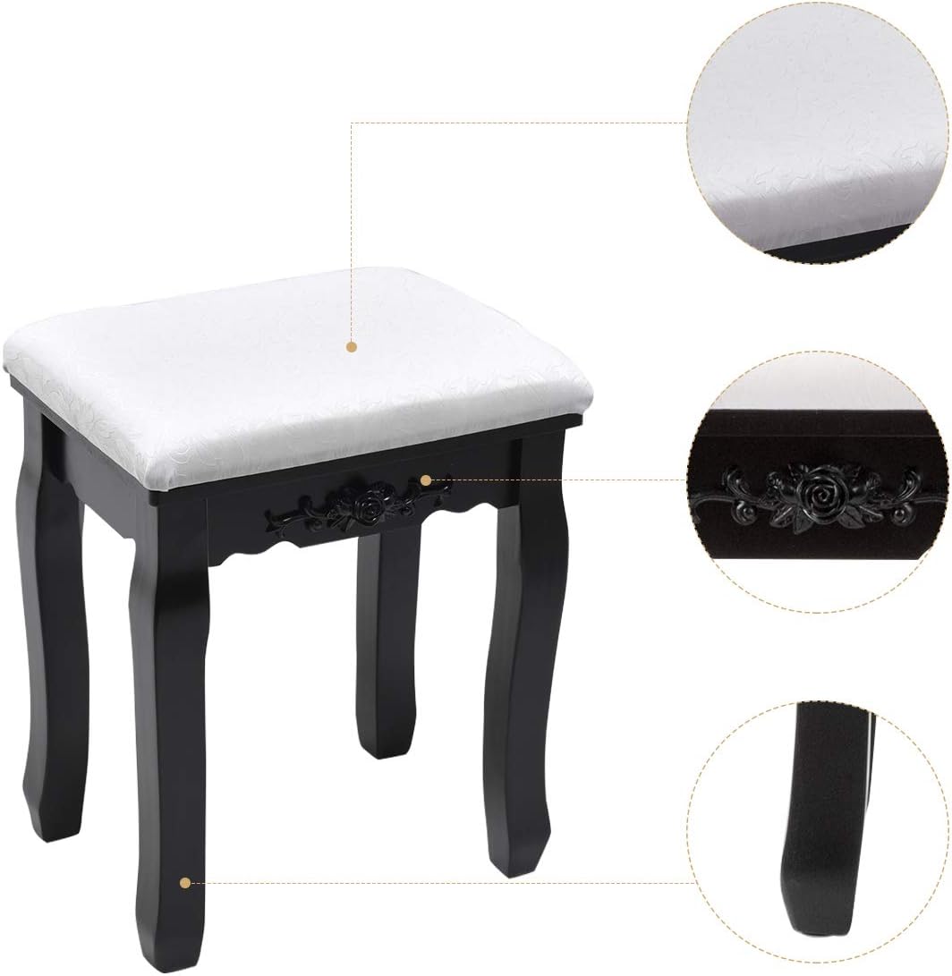 Giantex Vanity Set with Tri-Folding Mirror and 4 Drawers, Makeup Dressing Table with Cushioned Stool for Girls Women, Modern Bedroom Bathroom Makeup Table with Stool (Black)
