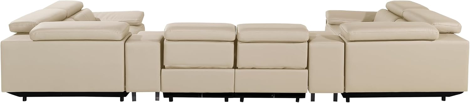 BlackJack Furniture Antonio 8 Piece U Shaped Power Reclining Sectional Sofa, Modular Couch with Top Grain Italian Leather, 4 Electric Recliners, USB & Wireless Chargers, Storage Console, Beige