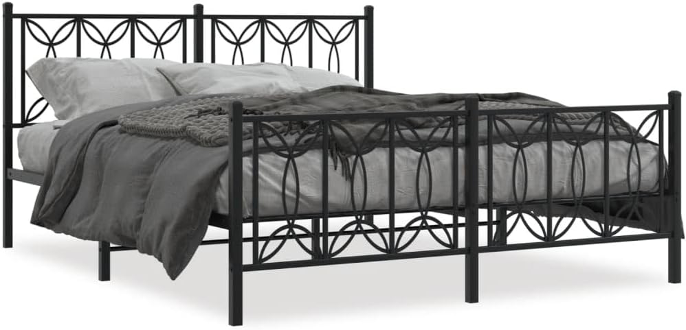 Queen Bed Frame Steel Platform Bed with Headboard and Footboard Black 59.1'x78.7' Metal Bedframe for Bedroom Furniture Durable Underbed Storage Space Mattress Foundation