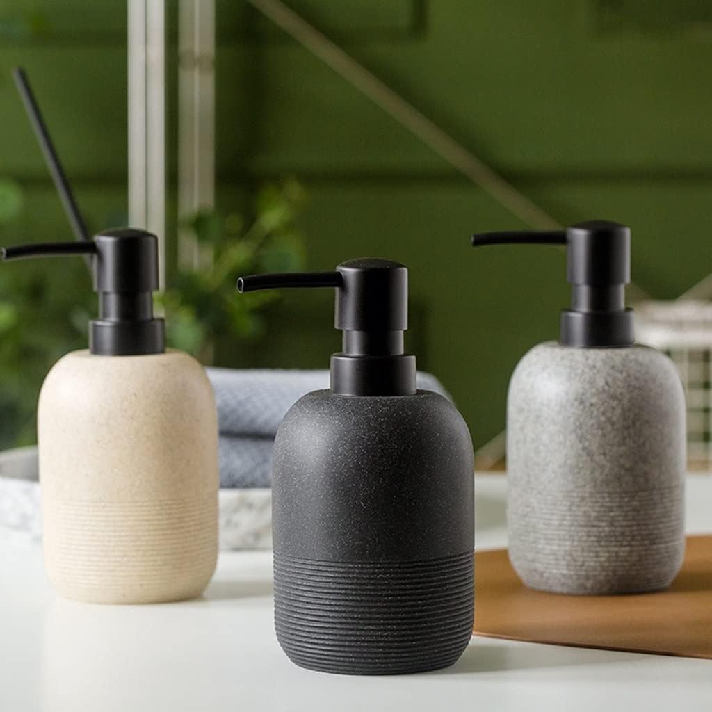 Bathroom Accessories Set 600ml/20.3oz Resin Soap Dispenser Set of 2 Countertop Dispenser Pump for Bathroom Lotion Soap, Kitchen Soap Dispenser Bath Accessory Set (Beige)