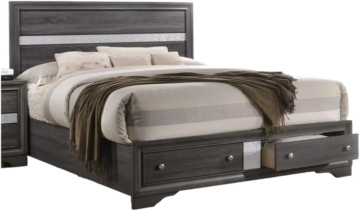 Traditional Gray Wood Queen Size Bedroom Storage Set, 4-Piece Bed Frame with Drawers and Nightstands, Finished in Gray Color