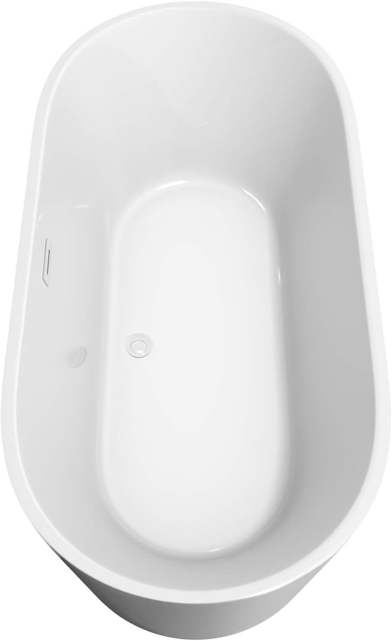 Carissa 67 Inch Freestanding Bathtub in White with Shiny White Trim and Floor Mounted Faucet in Matte Black