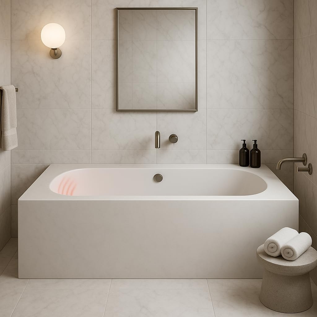 Carver Tubs - Aphrodite 67' - Modern White Freestanding Bathtub With Back Heater - Rectangle Spacious Acrylic Fiberglass Bath Tub With Chrome Drain - Deep Relaxing Soak - 67'L x 31.5'W x 23'H